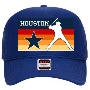 Baseball Player Silhouette Houston Flag High Crown Mesh Back Trucker Hat