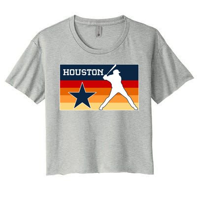 Baseball Player Silhouette Houston Flag Women's Crop Top Tee