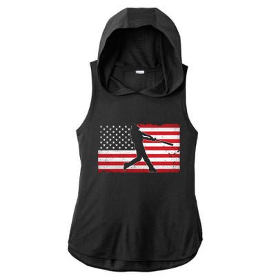 Baseball Player USA American Flag Ladies PosiCharge Tri-Blend Wicking Draft Hoodie Tank