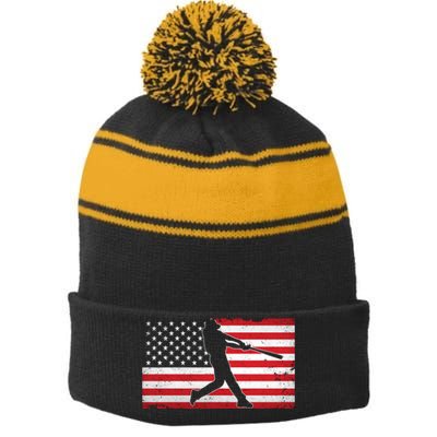 Baseball Player USA American Flag Stripe Pom Pom Beanie