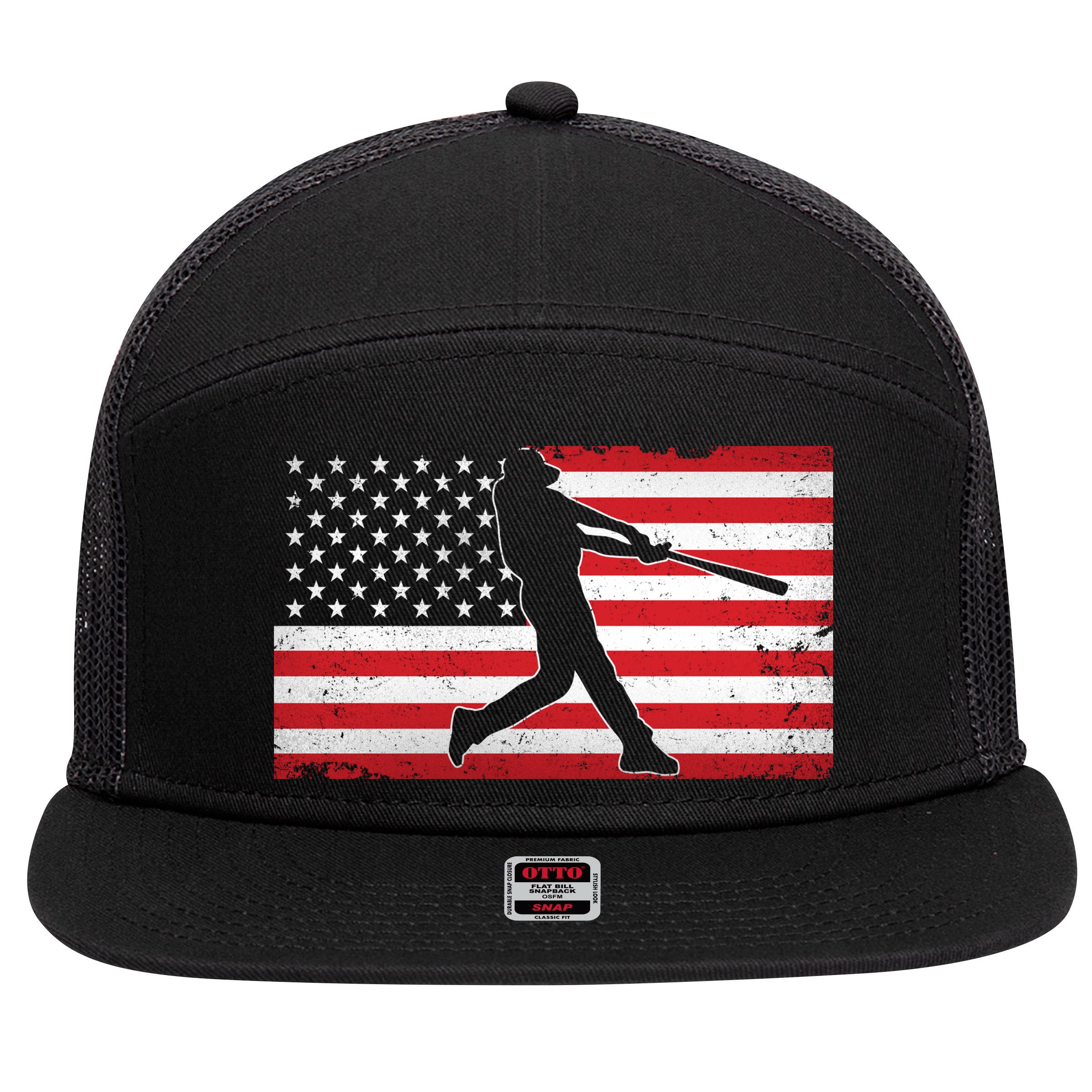 Baseball Player USA American Flag 7 Panel Mesh Trucker Snapback Hat