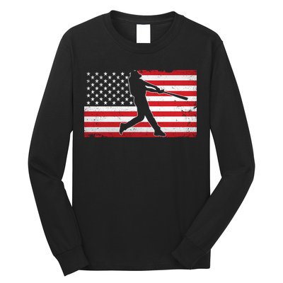 Baseball Player USA American Flag Long Sleeve Shirt