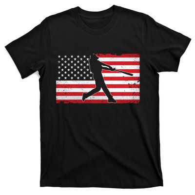 Baseball Player USA American Flag T-Shirt