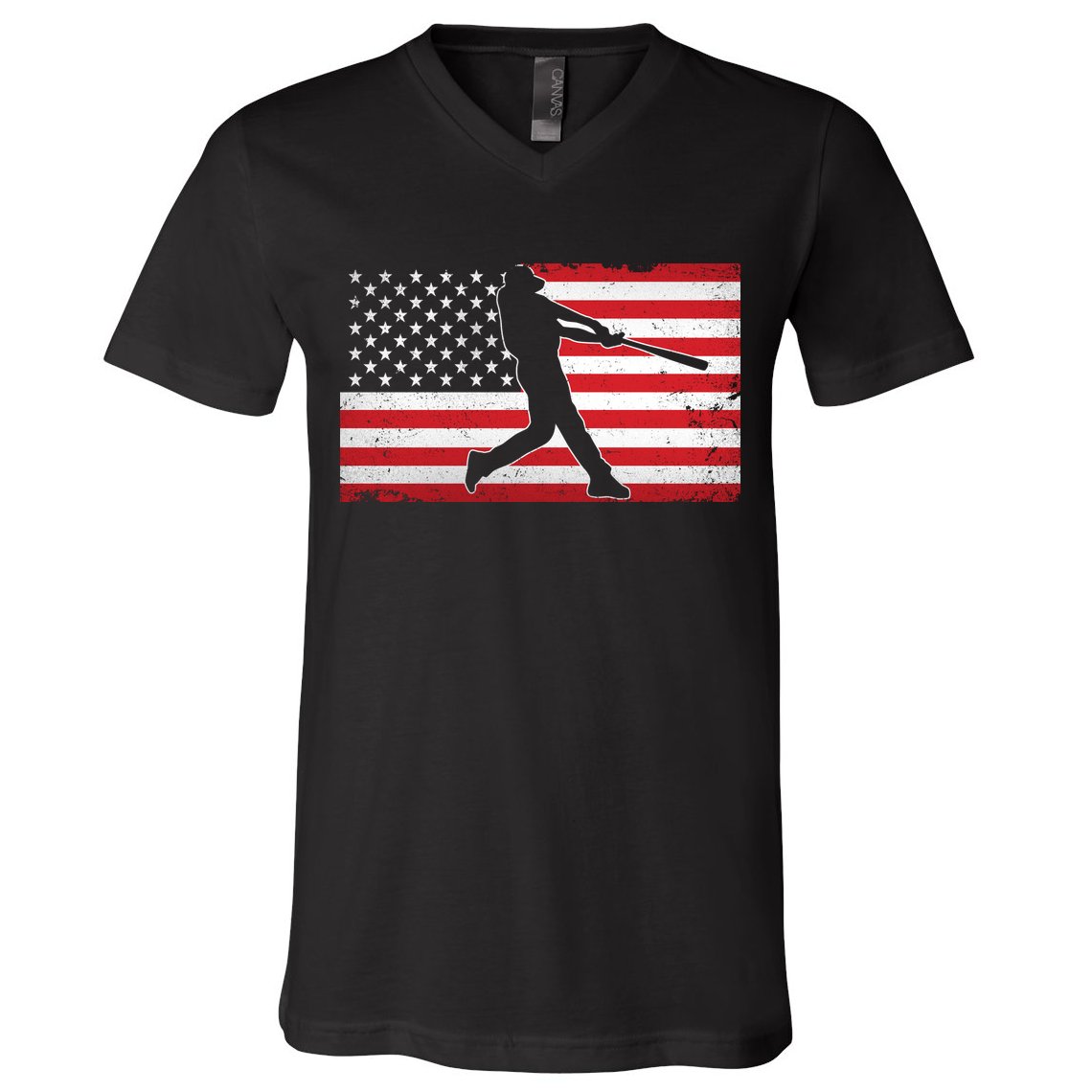Baseball Player USA American Flag V-Neck T-Shirt