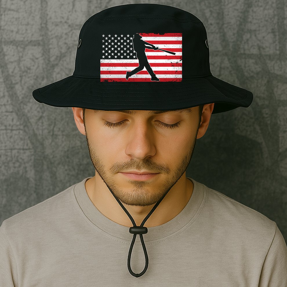 Baseball Player USA American Flag Bucket Hat