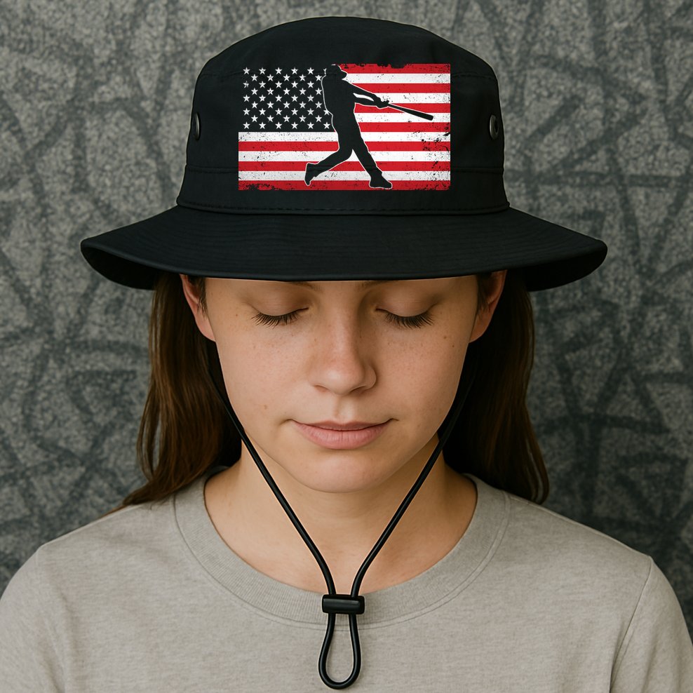 Baseball Player USA American Flag Bucket Hat