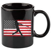 Baseball Player USA American Flag 11oz C Handle Ceramic Mug