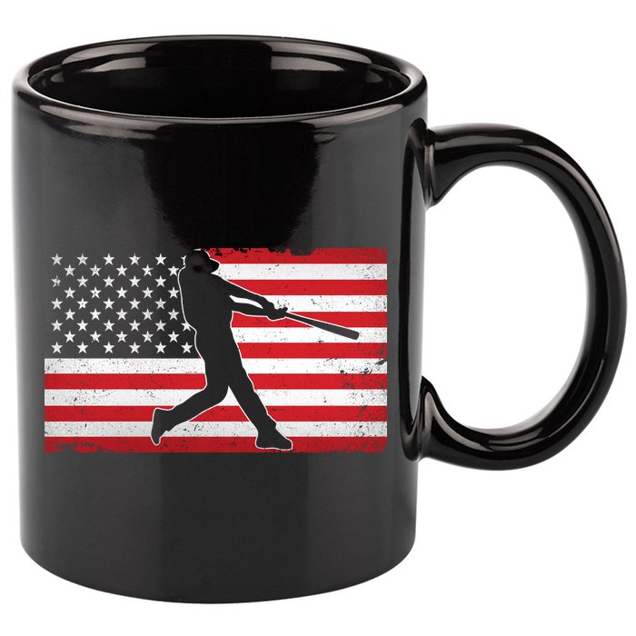 Baseball Player USA American Flag 11oz C Handle Ceramic Mug