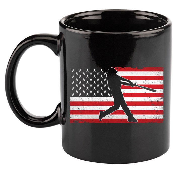 Baseball Player USA American Flag 11oz C Handle Ceramic Mug