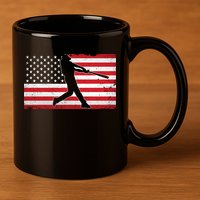 Baseball Player USA American Flag 11oz C Handle Ceramic Mug