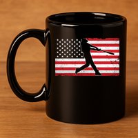 Baseball Player USA American Flag 11oz C Handle Ceramic Mug