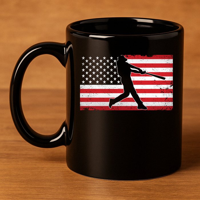 Baseball Player USA American Flag 11oz C Handle Ceramic Mug