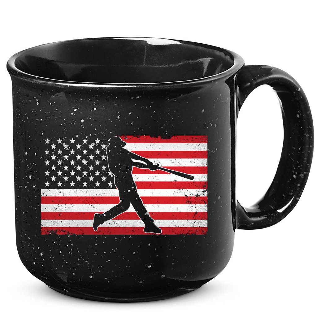 Baseball Player USA American Flag 15oz Campfire Ceramic Mug