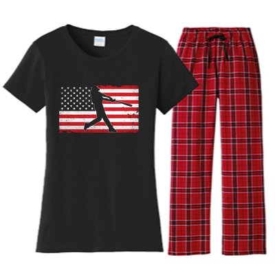 Baseball Player USA American Flag Women's Flannel Pajama Set