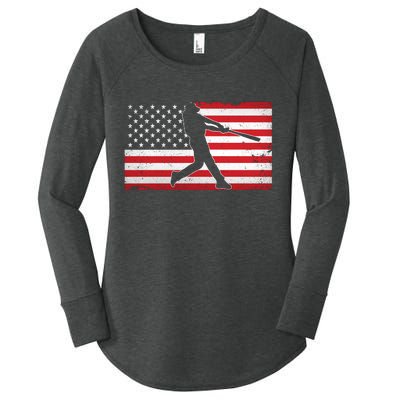 Baseball Player USA American Flag Women's Perfect Tri Tunic Long Sleeve Shirt