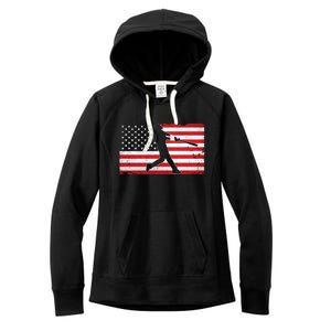 Baseball Player USA American Flag Women's Fleece Hoodie