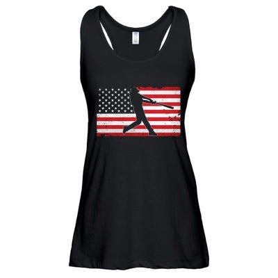 Baseball Player USA American Flag Ladies Essential Flowy Tank