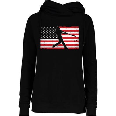 Baseball Player USA American Flag Womens Funnel Neck Pullover Hood