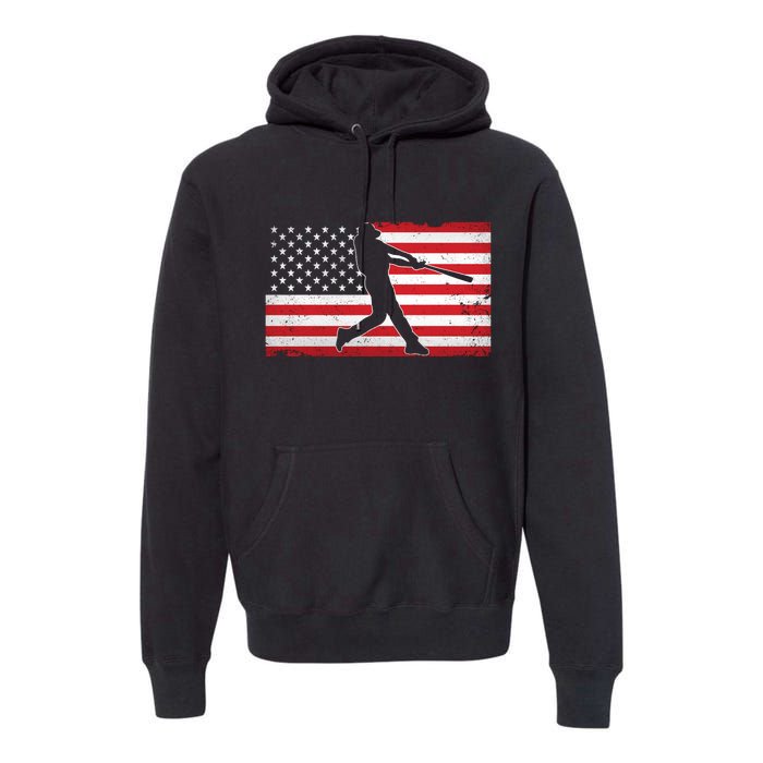 Baseball Player USA American Flag Premium Hoodie