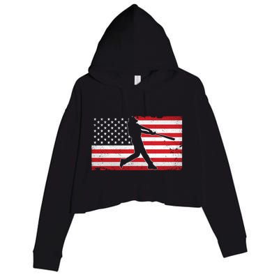 Baseball Player USA American Flag Crop Fleece Hoodie