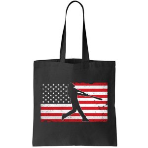 Baseball Player USA American Flag Tote Bag