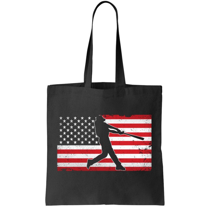 Baseball Player USA American Flag Tote Bag