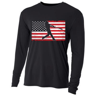 Baseball Player USA American Flag Cooling Performance Long Sleeve Crew