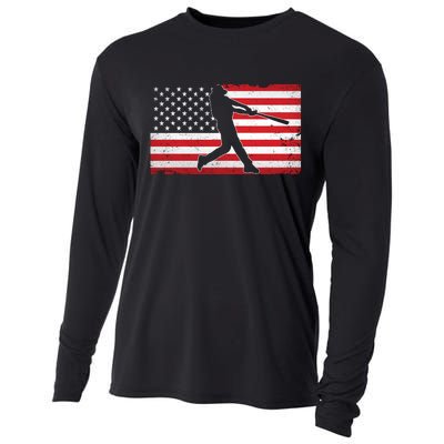 Baseball Player USA American Flag Cooling Performance Long Sleeve Crew