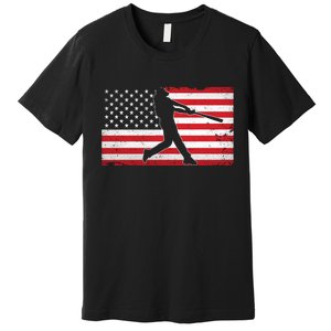 Baseball Player USA American Flag Premium T-Shirt