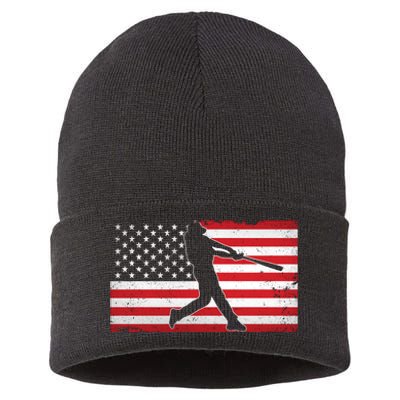 Baseball Player USA American Flag Sustainable Knit Beanie