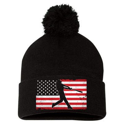 Baseball Player USA American Flag Pom Pom 12in Knit Beanie