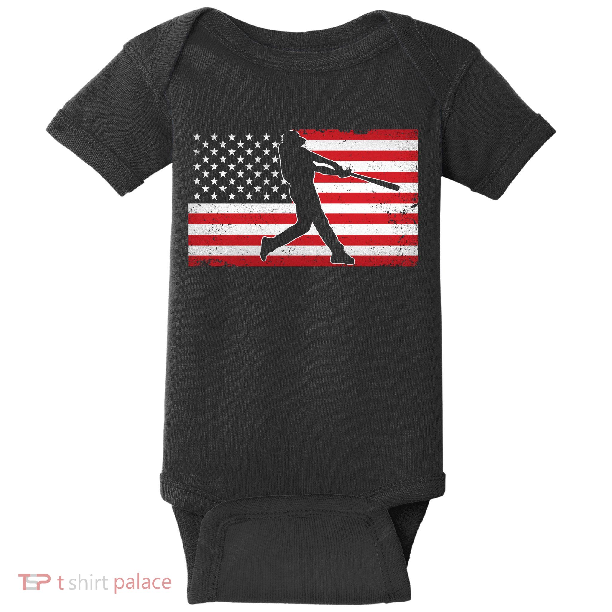 Baseball Player USA American Flag Baby Bodysuit