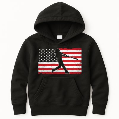 Baseball Player USA American Flag Kids Hoodie