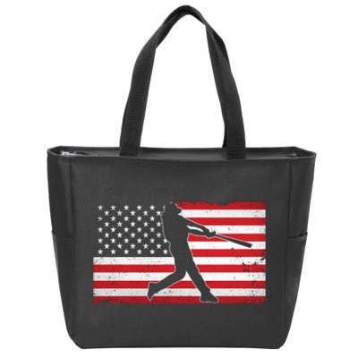 Baseball Player USA American Flag Zip Tote Bag