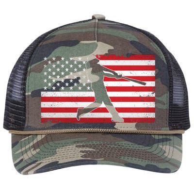 Baseball Player USA American Flag Retro Rope Trucker Hat Cap