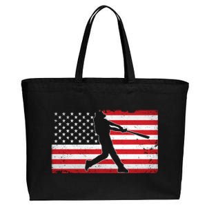 Baseball Player USA American Flag Cotton Canvas Jumbo Tote