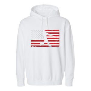 Baseball Player USA American Flag Garment-Dyed Fleece Hoodie