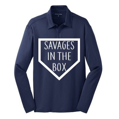 Baseball Savages In The Box Home Plate Silk Touch Performance Long Sleeve Polo