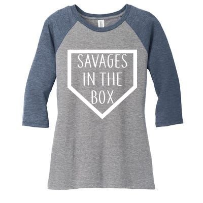 Baseball Savages In The Box Home Plate Women's Tri-Blend 3/4-Sleeve Raglan Shirt