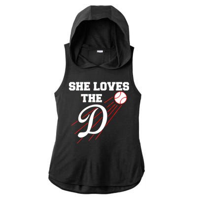 Baseball She Loves The D Los Angeles Ladies PosiCharge Tri-Blend Wicking Draft Hoodie Tank