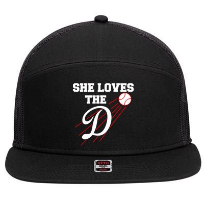 Baseball She Loves The D Los Angeles 7 Panel Mesh Trucker Snapback Hat