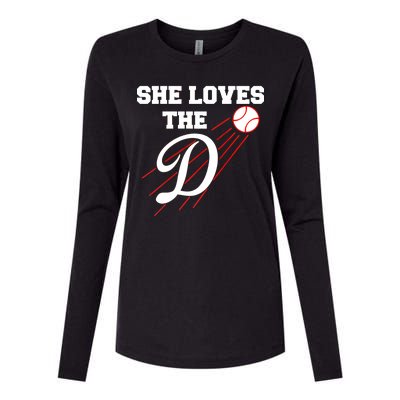 Baseball She Loves The D Los Angeles Womens Cotton Relaxed Long Sleeve T-Shirt