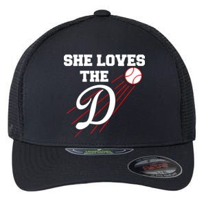 Baseball She Loves The D Los Angeles Flexfit Unipanel Trucker Cap