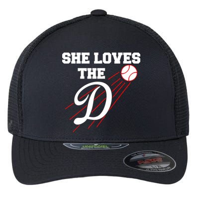 Baseball She Loves The D Los Angeles Flexfit Unipanel Trucker Cap