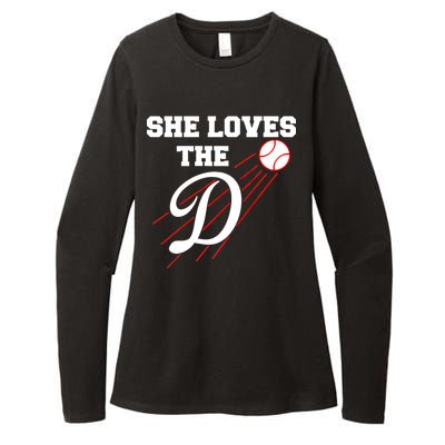 Baseball She Loves The D Los Angeles Womens CVC Long Sleeve Shirt