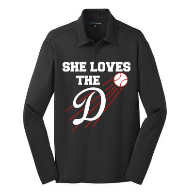 Baseball She Loves The D Los Angeles Silk Touch Performance Long Sleeve Polo