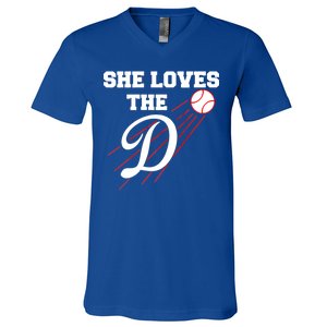 Baseball She Loves The D Los Angeles V-Neck T-Shirt