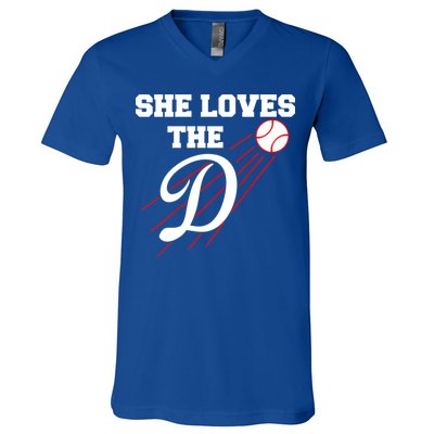 Baseball She Loves The D Los Angeles V-Neck T-Shirt