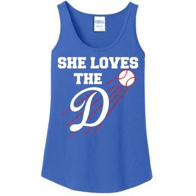 Baseball She Loves The D Los Angeles Ladies Essential Tank