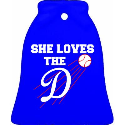 Baseball She Loves The D Los Angeles Ceramic Bell Ornament